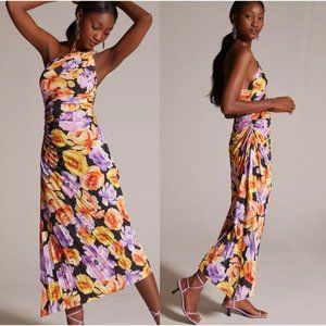 Anthropologie Geisha Designs Floral One Shoulder Asymmetrical Hem Midi Dress